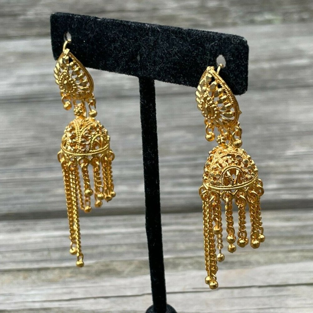 Jhumka Gold Tone Women Earrings Fashion Ear Jewelry Traditional Earrings - Picture 6 of 10